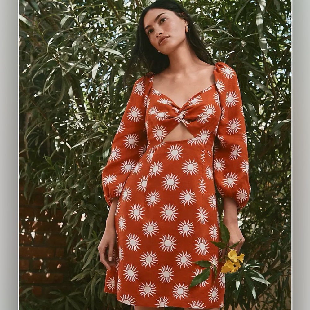 LOFT Beach Sunny Linen Cutout Twist Mini Pocket Dress